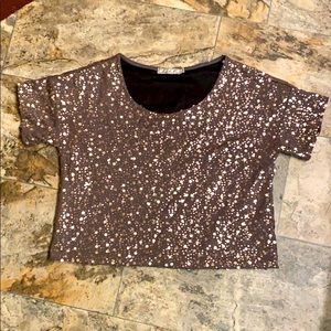 A beautiful brown short sleeve shirt with sequins